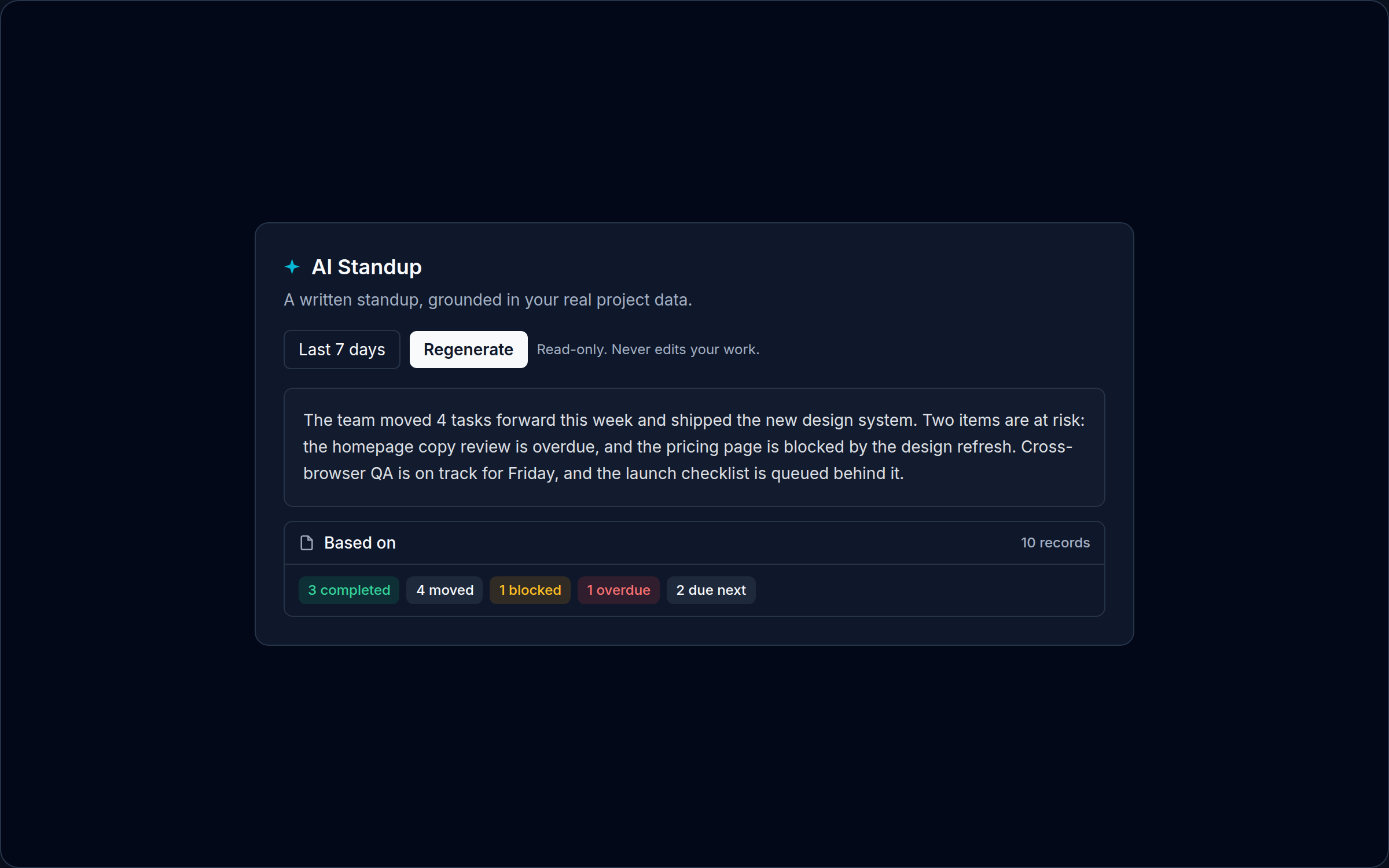 Orbit AI standup panel: a written narrative grounded in real project data